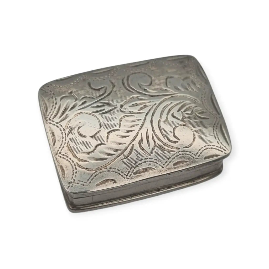 Caja rectangular de plata 925 grabada a mano pastillero vintage circa 1990.
