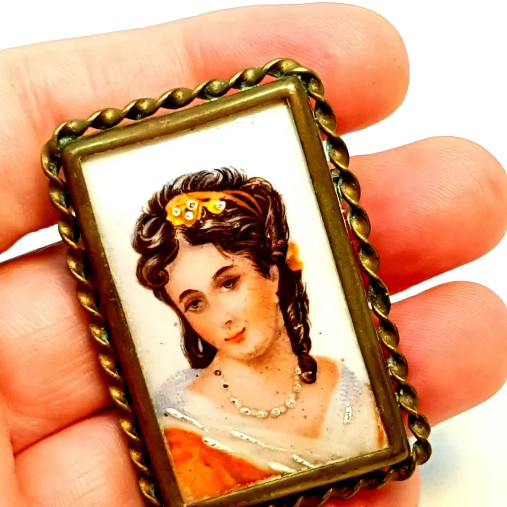Broche camafeo de porcelana limoges francesa vintage años 40 adornos.