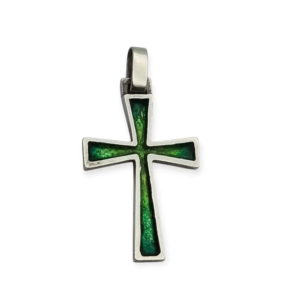 Colgante de Cruz Plata con Esmalte Diseño Vintage los años 70.