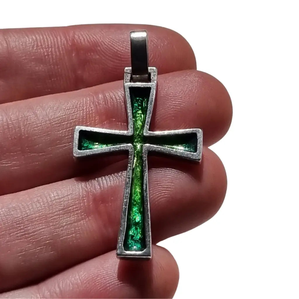 Colgante de Cruz Plata con Esmalte Diseño Vintage los años 70.