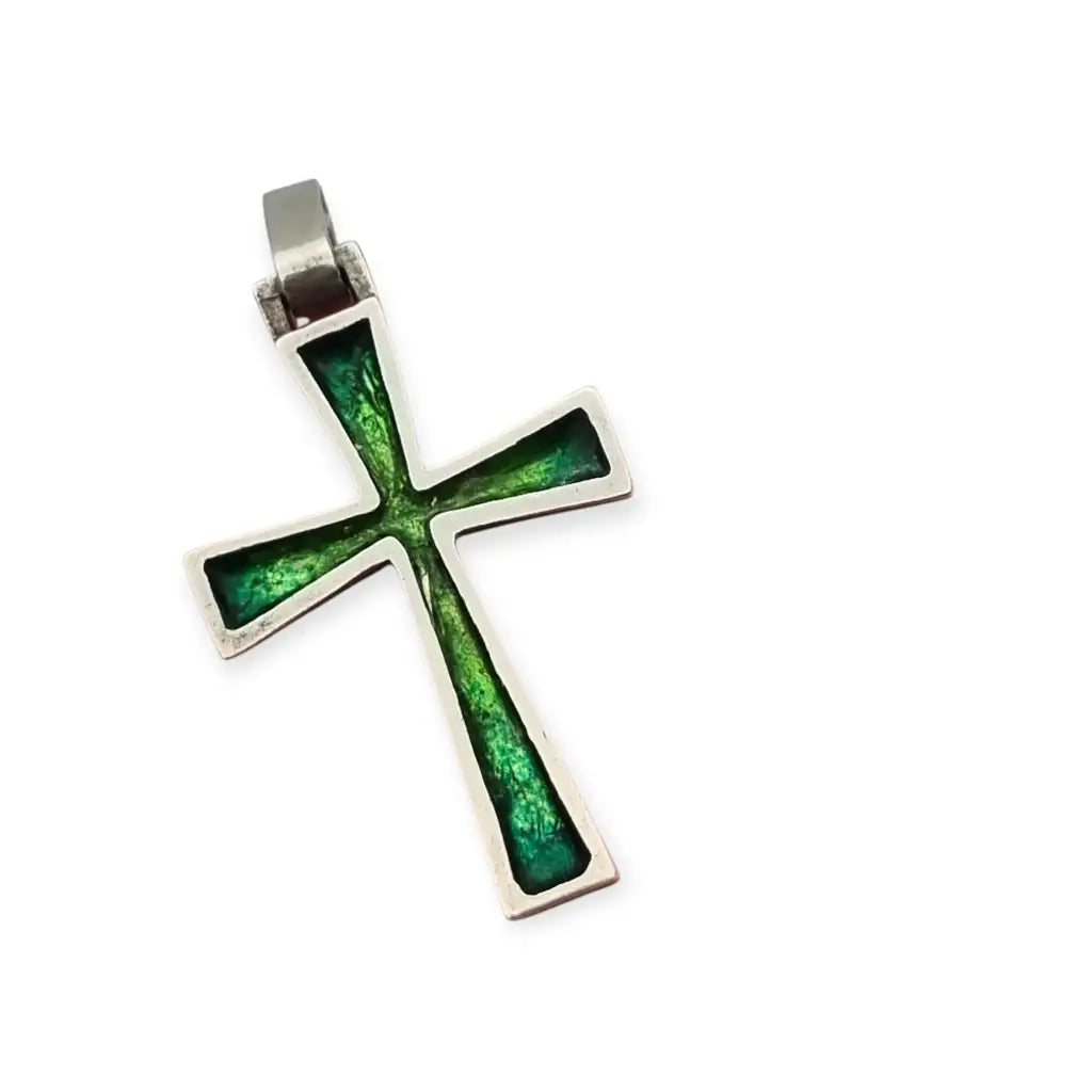 Colgante de Cruz Plata con Esmalte Diseño Vintage los años 70.