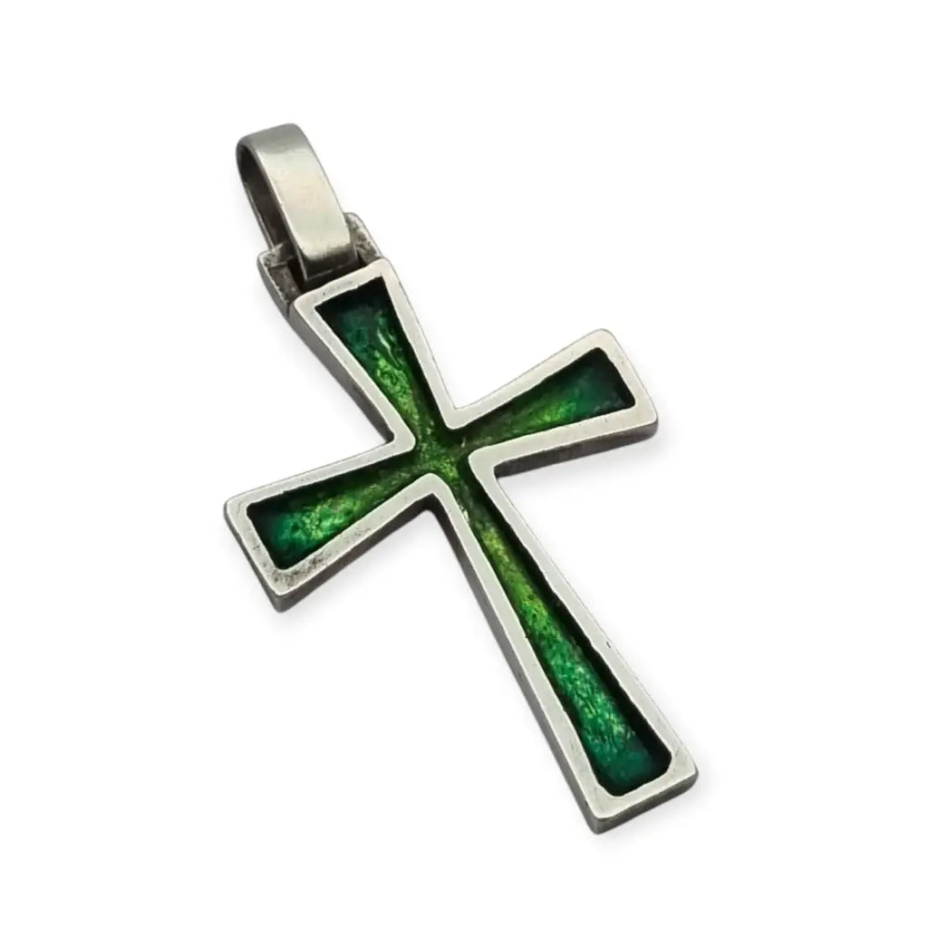 Colgante de Cruz Plata con Esmalte Diseño Vintage los años 70.