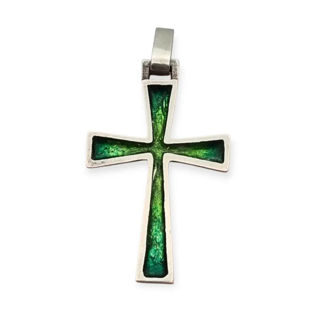 Colgante de Cruz Plata con Esmalte Diseño Vintage los años 70.