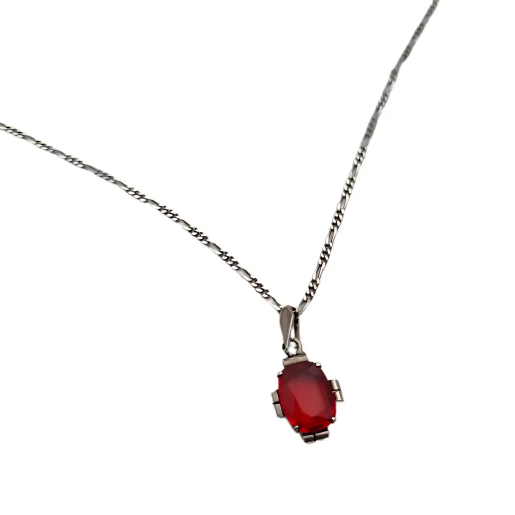 Colgante de estilo Art Déco en plata con pedrería color rubí y cadena