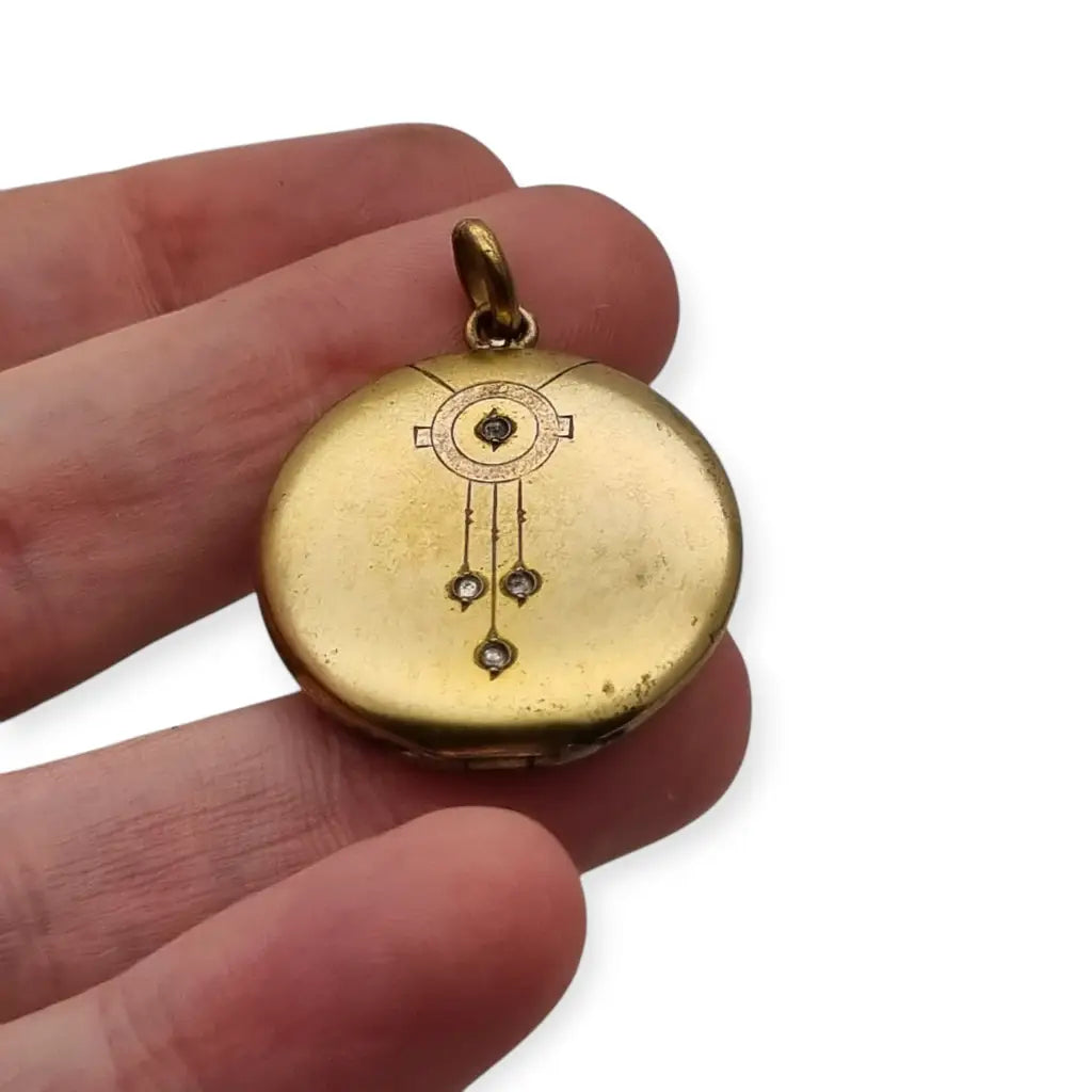 Colgante guardapelo redondo dorado Belle Epoque 1900. - LaBizarreSusu