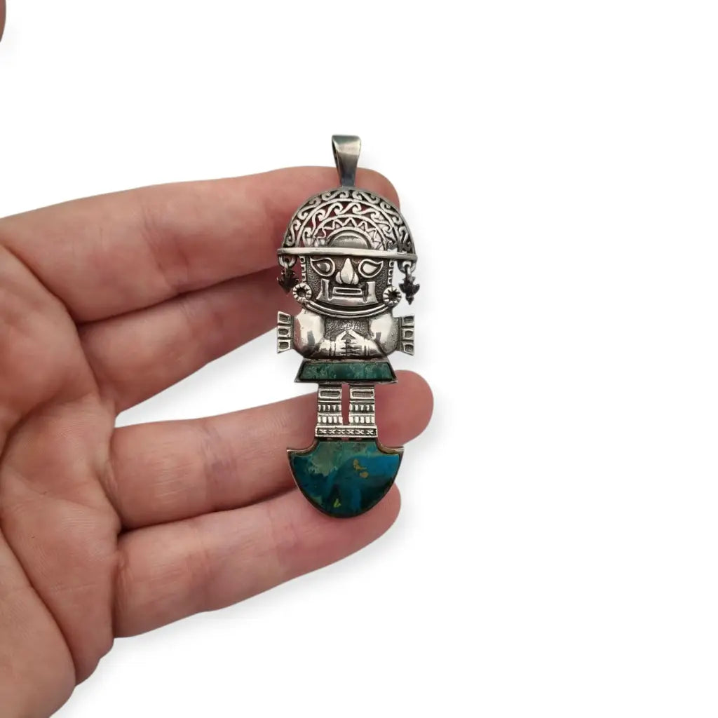Colgante Tumi de plata y turquesa joyeria étnica peruana andina regalos boho.