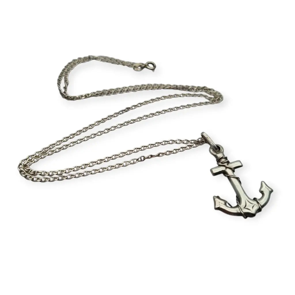Colgante vintage de ancla plata con cadena estilo náutico circa 1970 80.