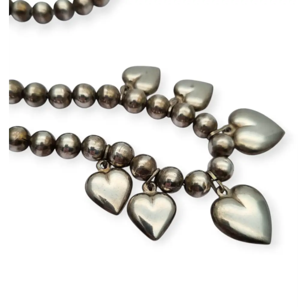 Collar italiano vintage en plata 925 con colgantes de corazones y cuentas