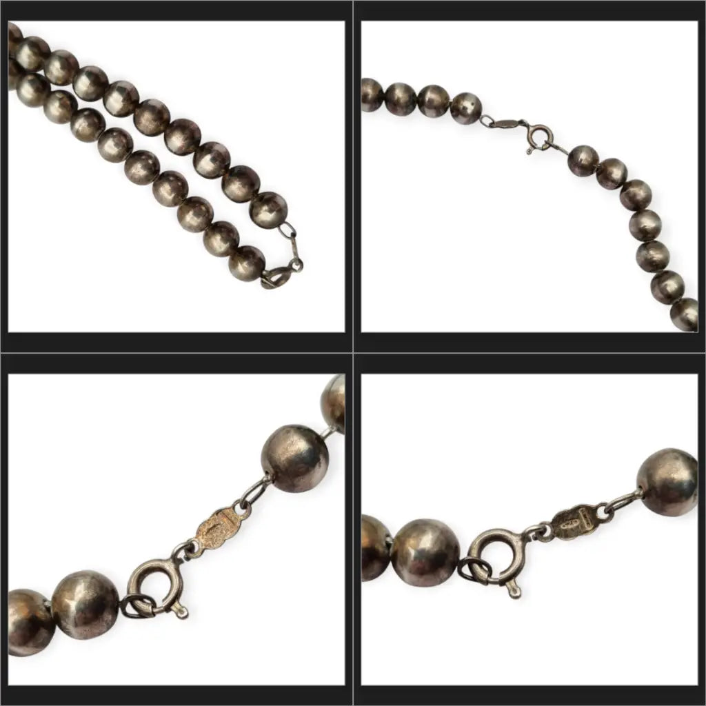 Collar italiano vintage en plata 925 con colgantes de corazones y cuentas