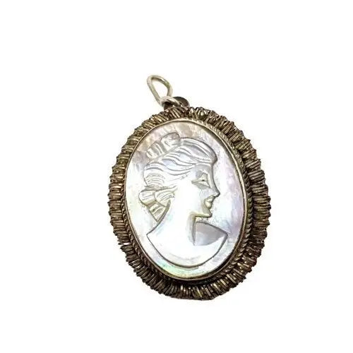 Colgante camafeo concha vintage madre perla tallada broche de plata 800 joyería