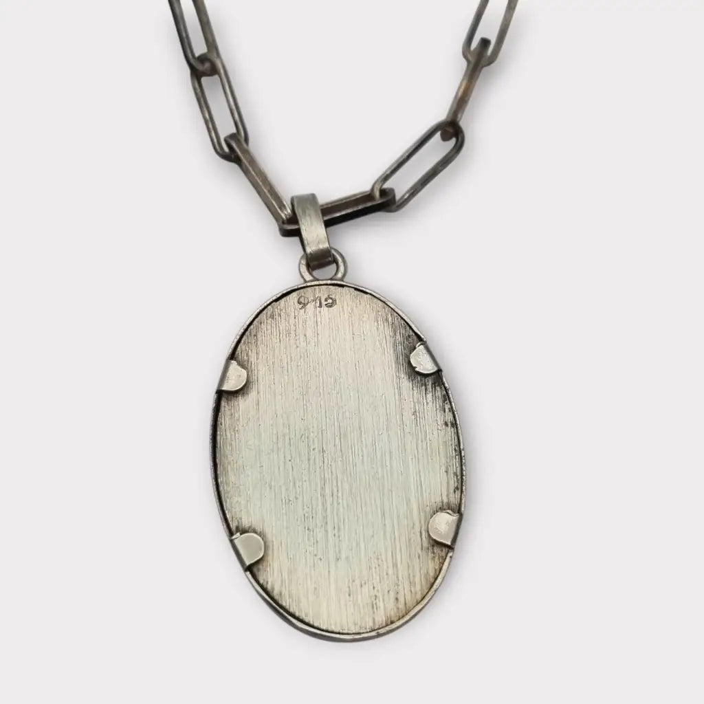 Collar de plata 925 con colgante ovalado porcelana pintada diseño floral