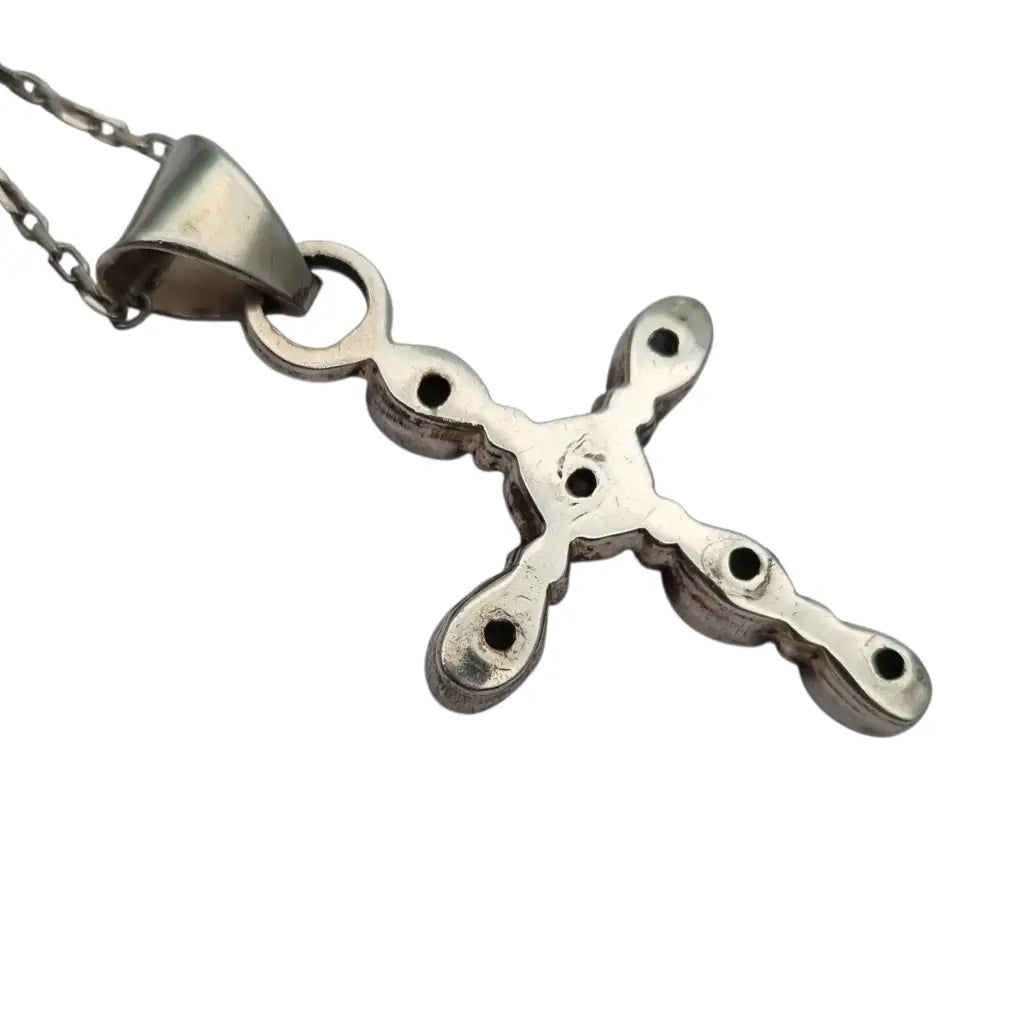Cruz vintage de plata con topacios azules ovalados y cadena regalos religiosos