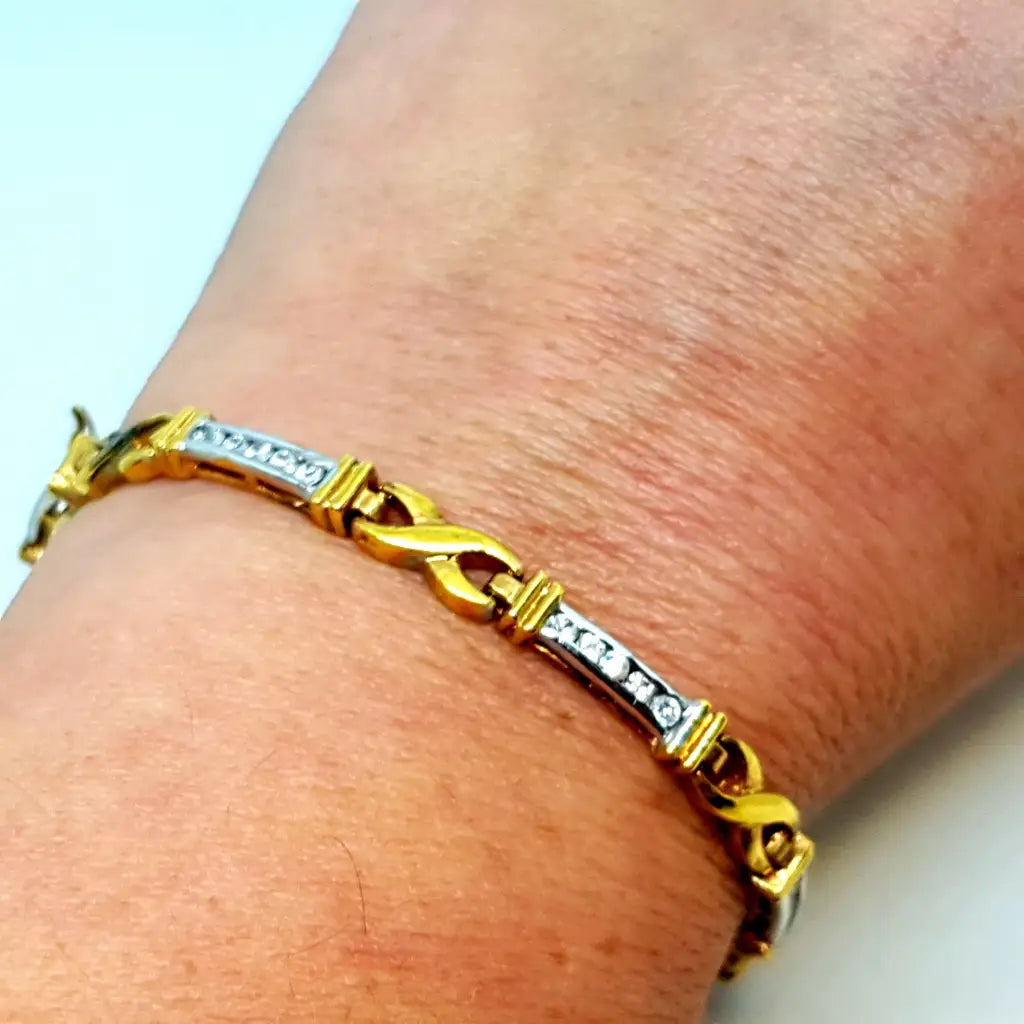 Pulsera dorada con circonitas plata baño de oro elegante joyería vintage