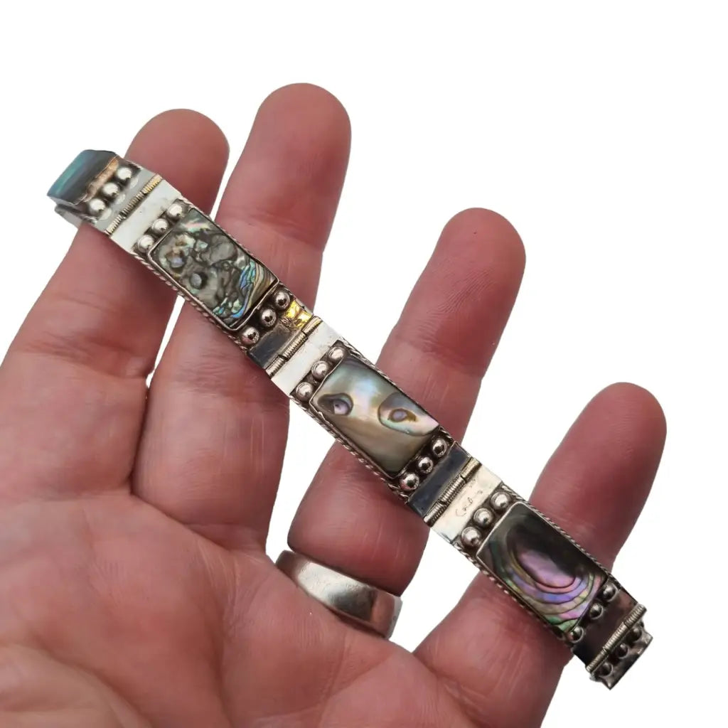 Mexican Abalone Bracelet Sterling Silver Green Abalone Shell