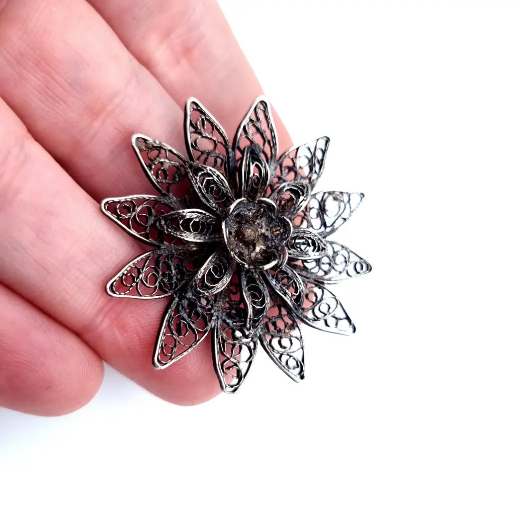 Estrella de filigrana plata. Broche Circa 1960.