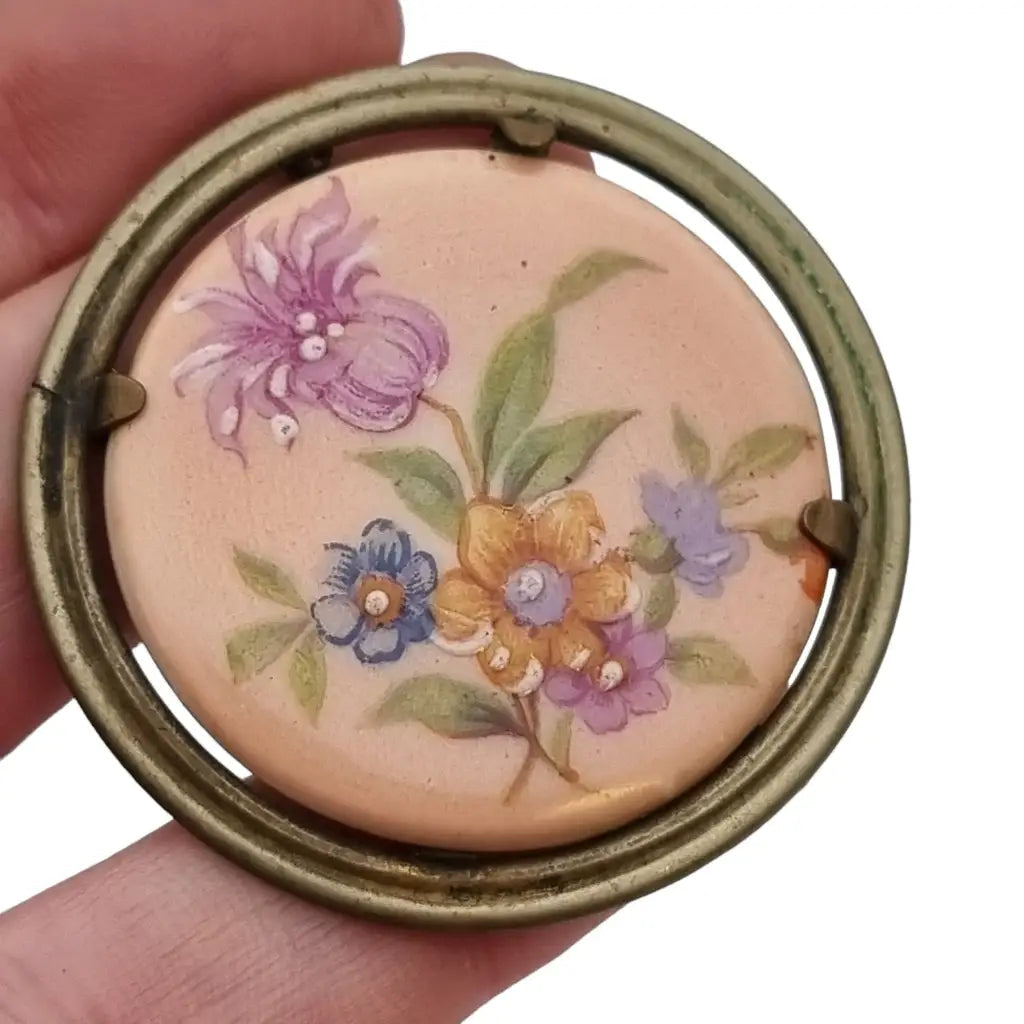 Broche floral antiguo de limoges porcelana francesa complementos colección.