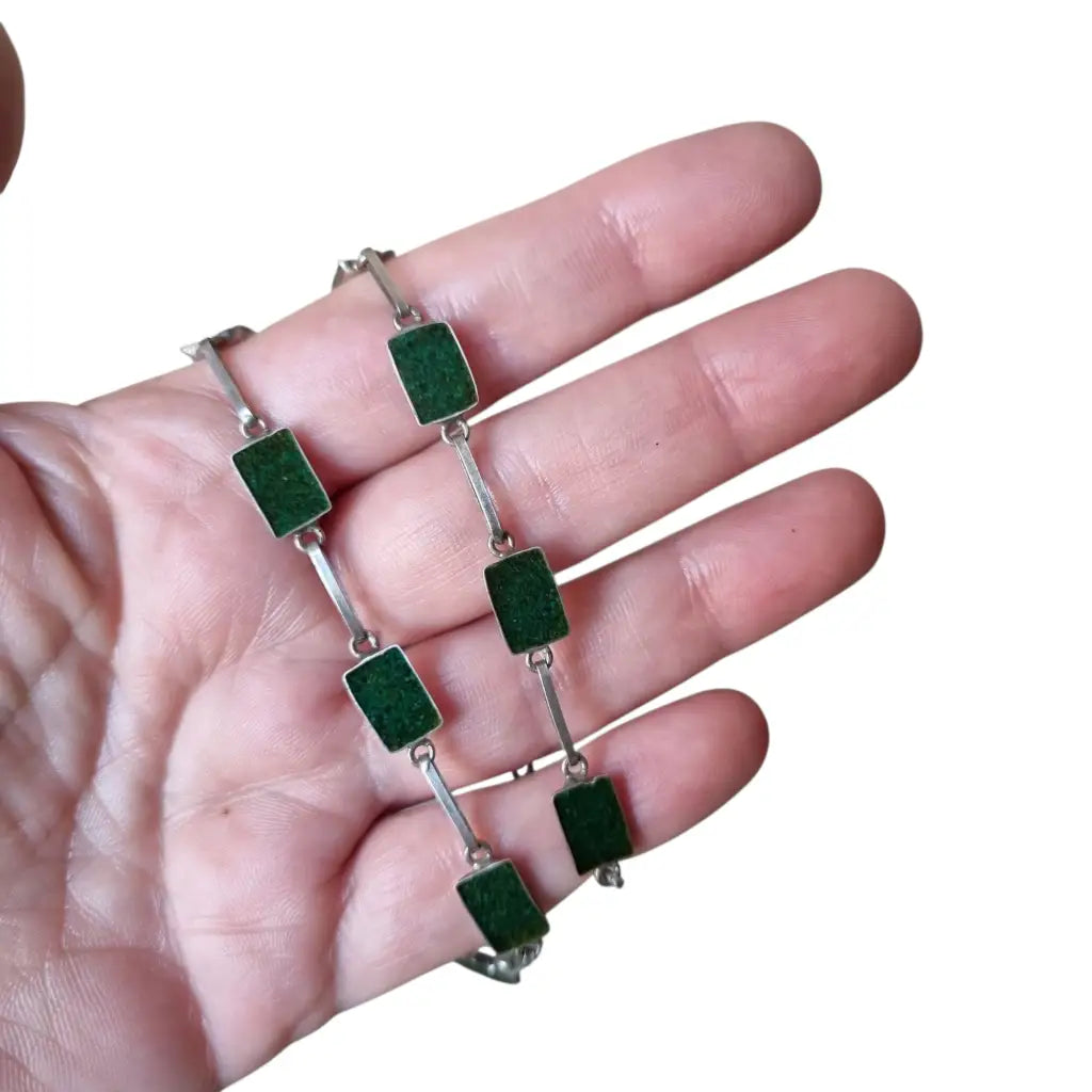 Gargantilla boho años 70 en plata 925 con eslabones verdes artesanales joyeria