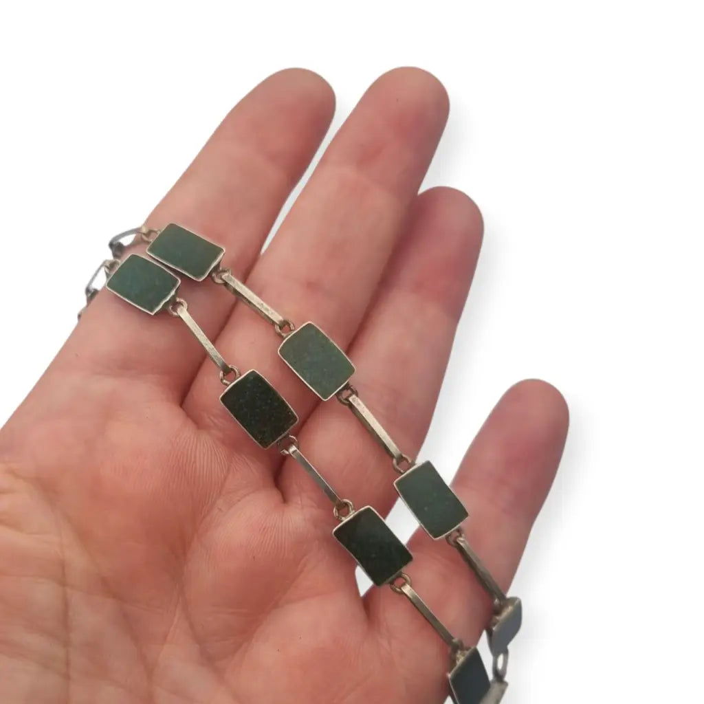 Gargantilla boho años 70 en plata 925 con eslabones verdes artesanales joyeria