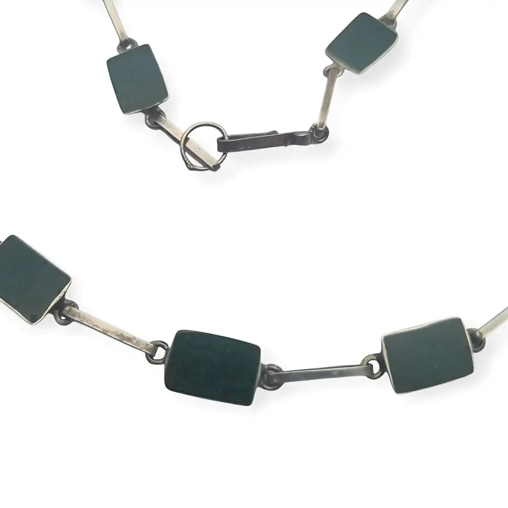 Gargantilla boho años 70 en plata 925 con eslabones verdes artesanales joyeria