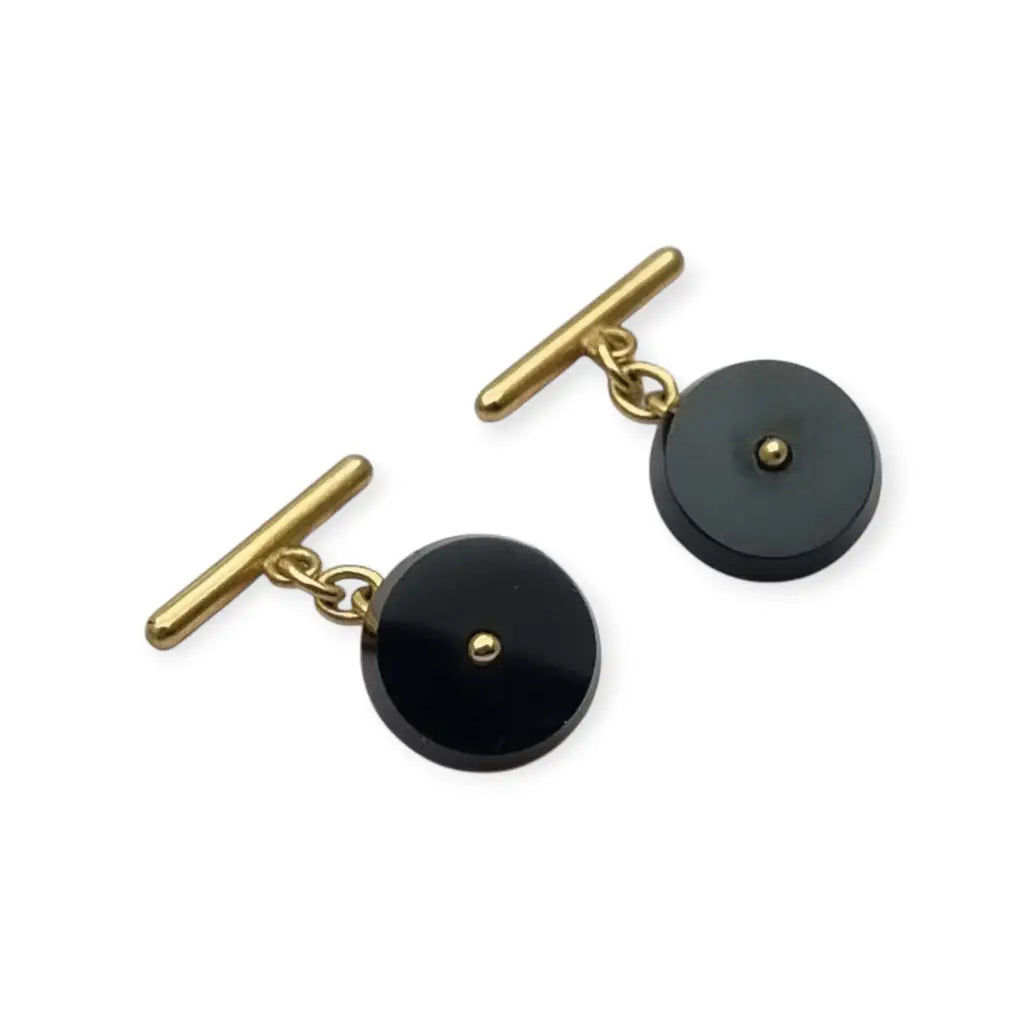 Gemelos antiguos en oro 18k y ónix negro • Joyería masculina vintage