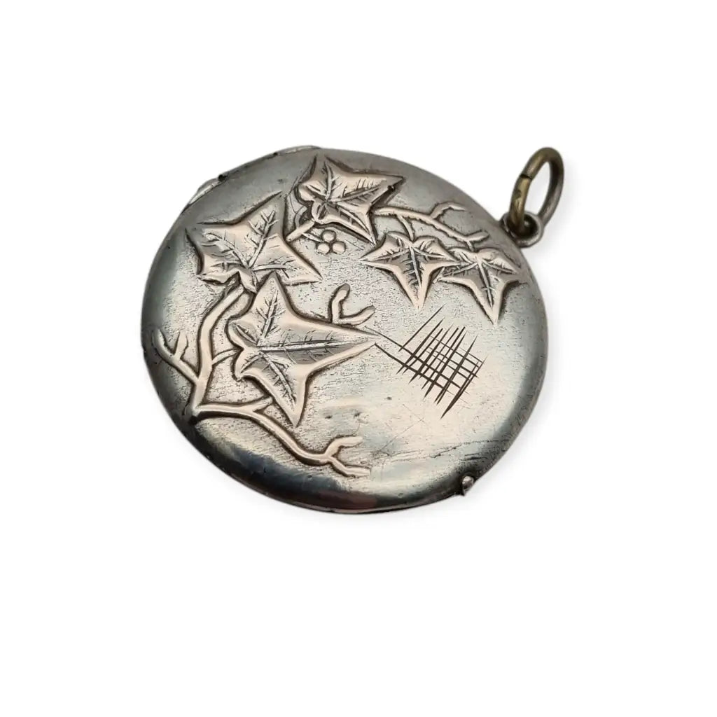 Guardapelo antiguo en plata 800 con hojas de hiedra Art Nouveau Ideal regalos.
