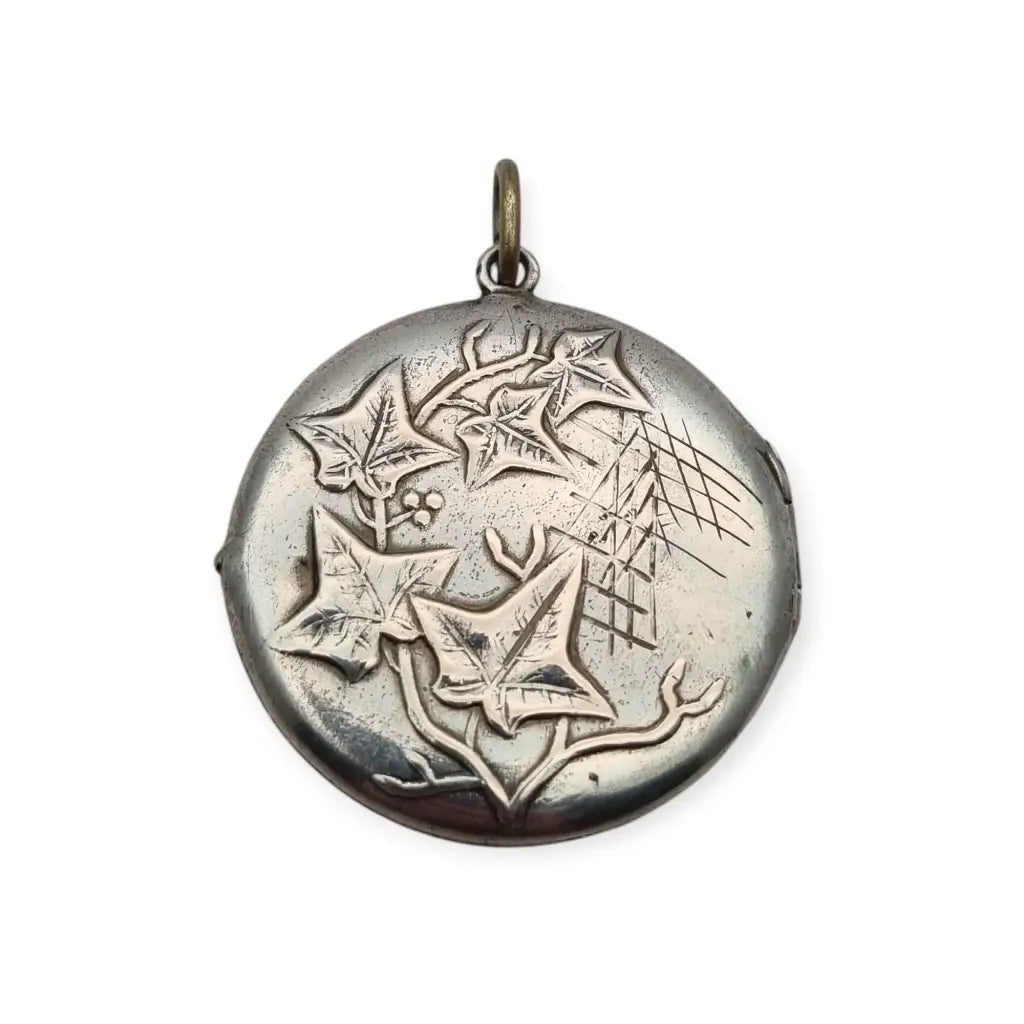 Guardapelo antiguo en plata 800 con hojas de hiedra Art Nouveau Ideal regalos.