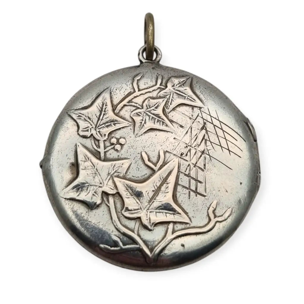 Guardapelo antiguo en plata 800 con hojas de hiedra Art Nouveau Ideal regalos.
