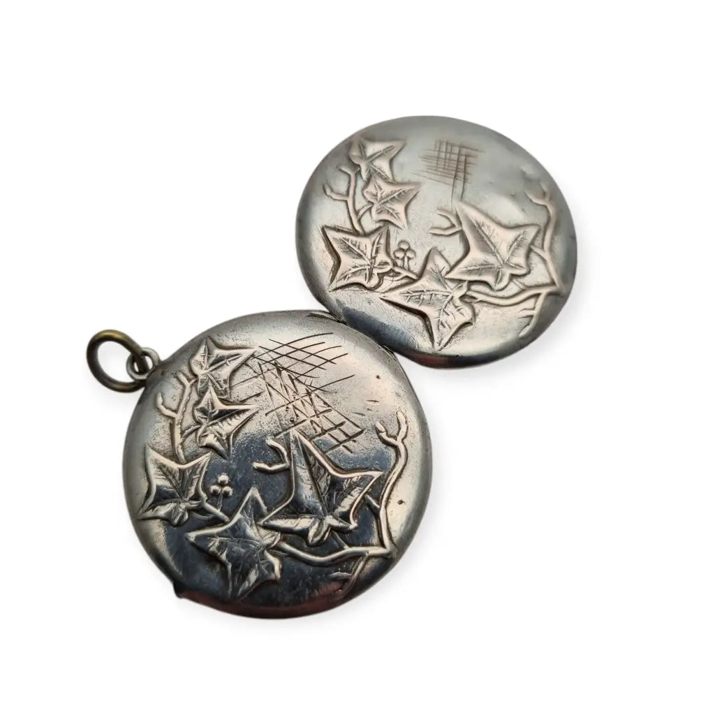 Guardapelo antiguo en plata 800 con hojas de hiedra Art Nouveau Ideal regalos.