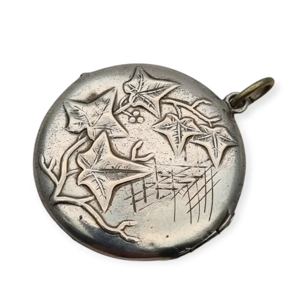 Guardapelo antiguo en plata 800 con hojas de hiedra Art Nouveau Ideal regalos.