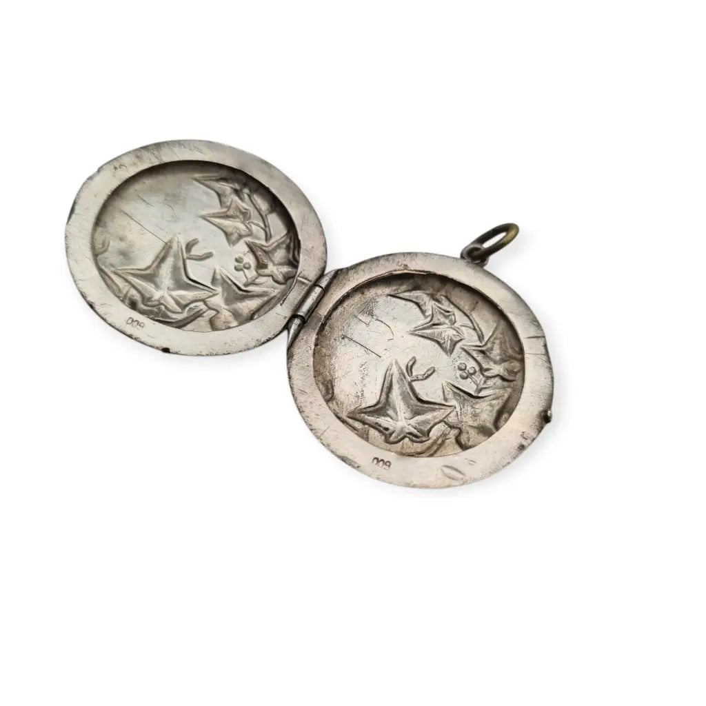 Guardapelo antiguo en plata 800 con hojas de hiedra Art Nouveau Ideal regalos.