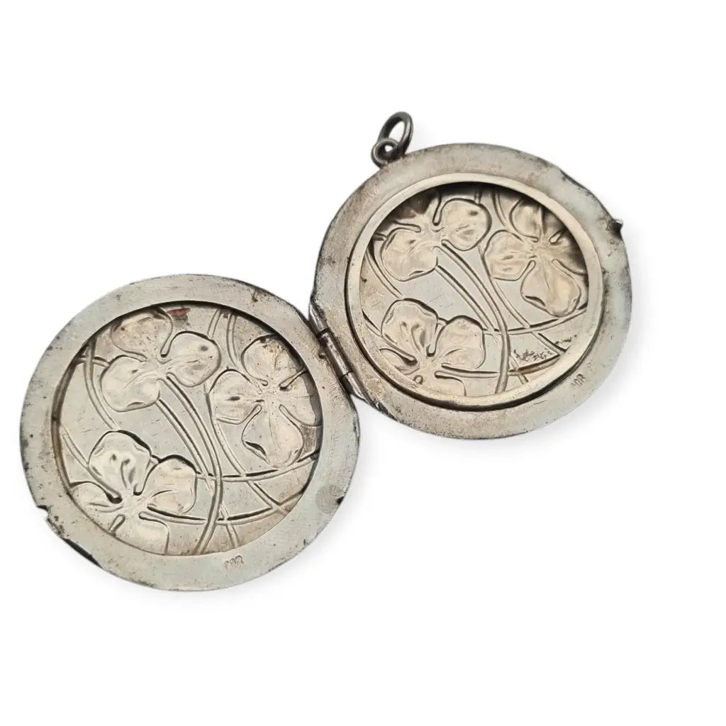 Guardapelo redondo Art Nouveau en plata 800 con flores. - LaBizarreSusu