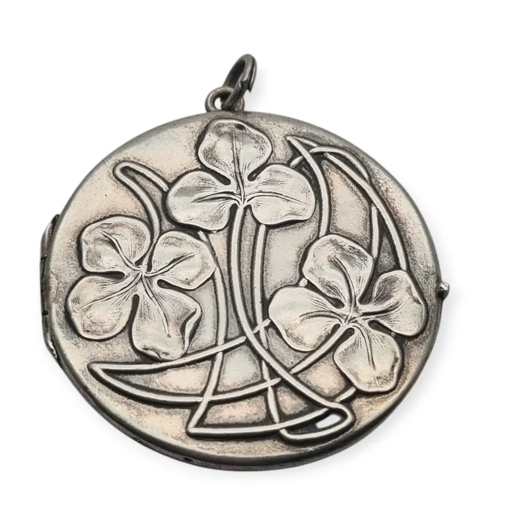 Guardapelo redondo Art Nouveau en plata 800 con flores. - LaBizarreSusu