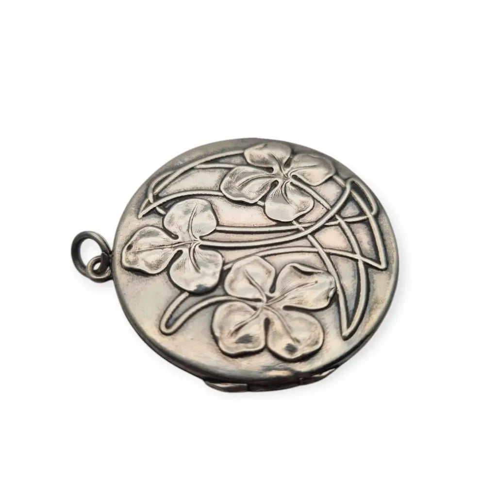 Guardapelo redondo Art Nouveau en plata 800 con flores. - LaBizarreSusu