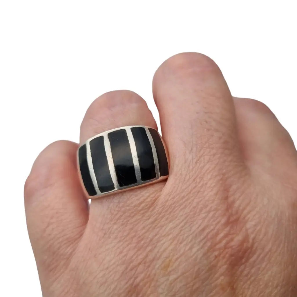 Anillo de plata y nix para mujer joyer a vintage con piedra negra