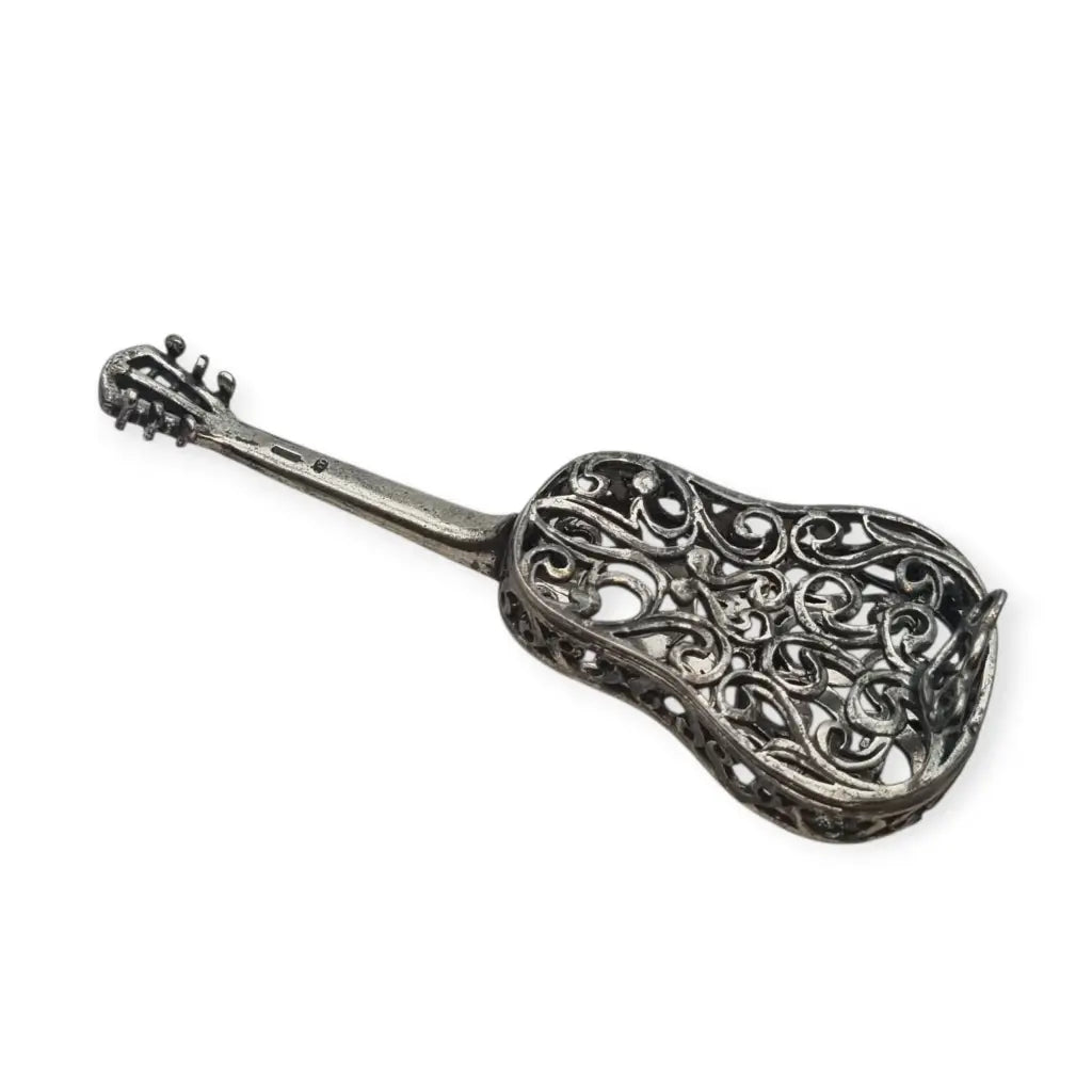 Guitarra española en miniatura vintage plata labrada pieza de colección