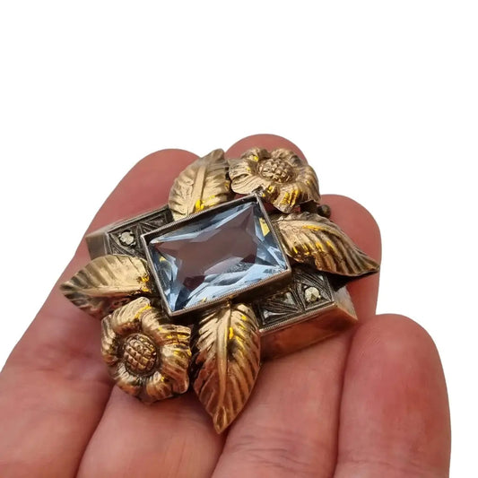 Broche art deco vintage boda de joyería azul regalo para la novia