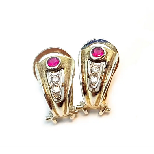 Pendientes plata vintage joyas doradas piedra rosa Circa 1970 Joyas