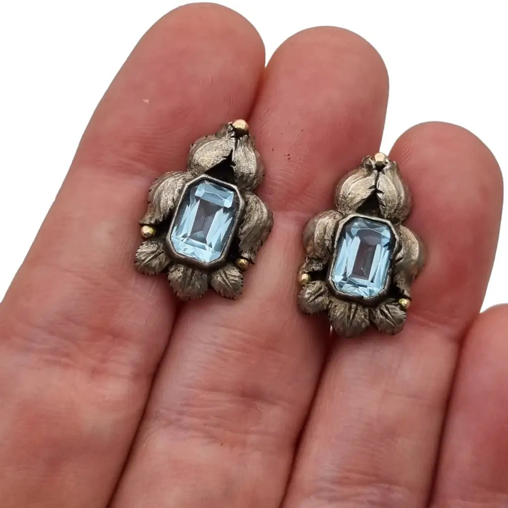Pendiente azul art deco pendientes de plata vintage