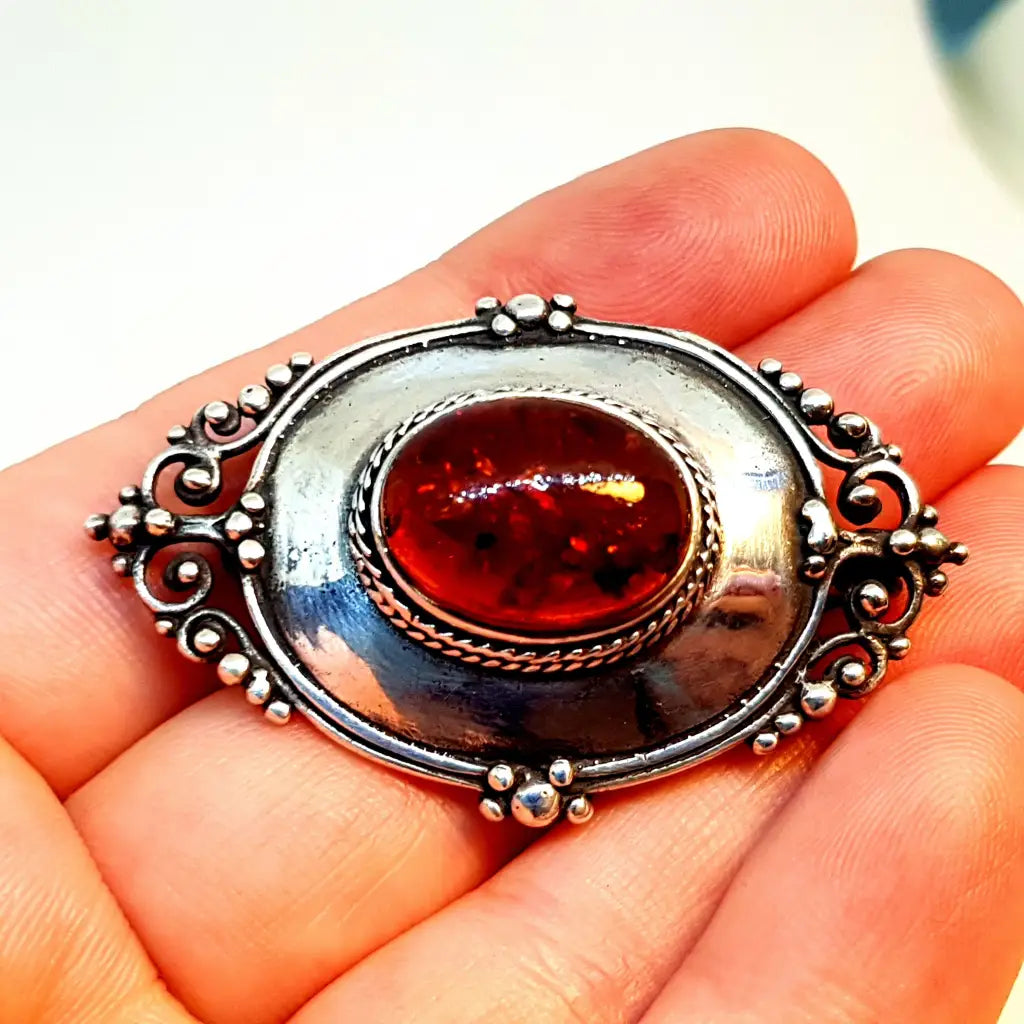 Broche vintage esterlina joyería boho para mujer pin broche cabujón.