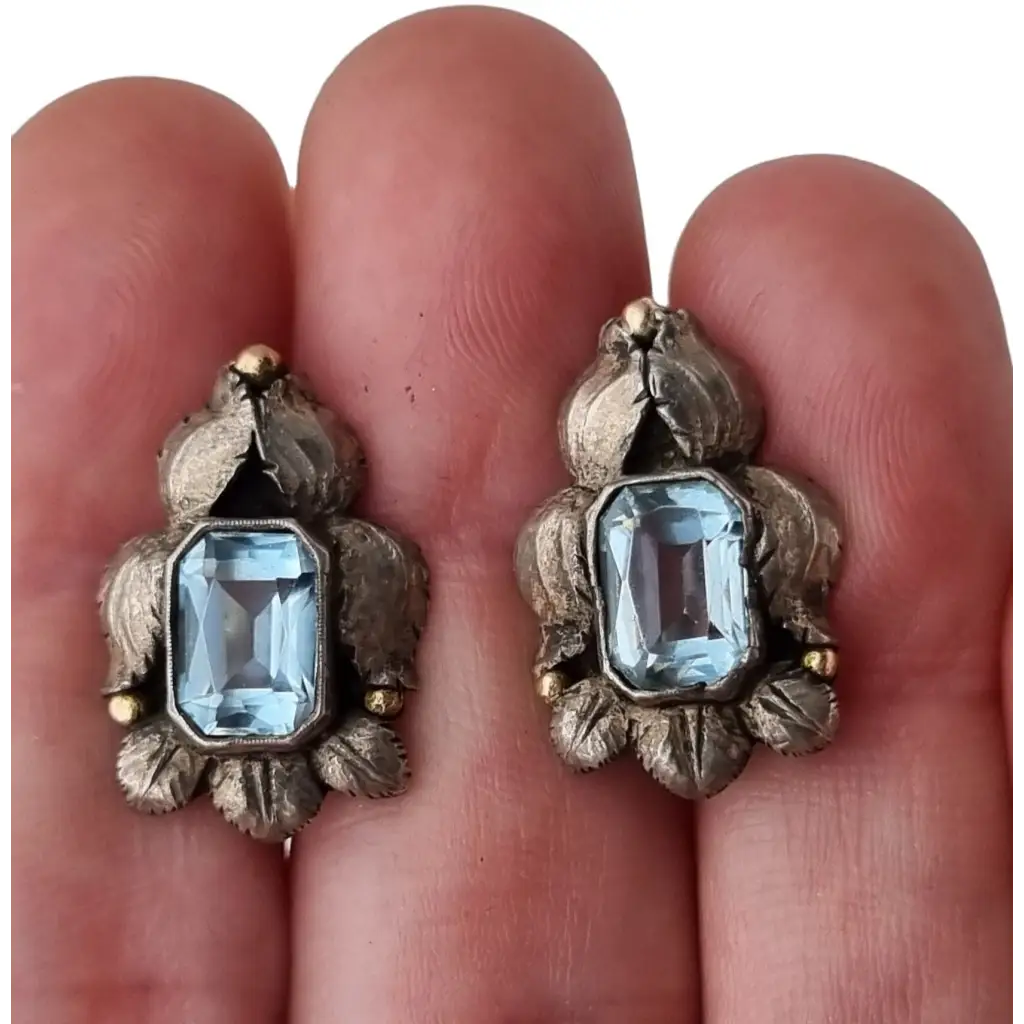 Pendiente azul art deco pendientes de plata vintage