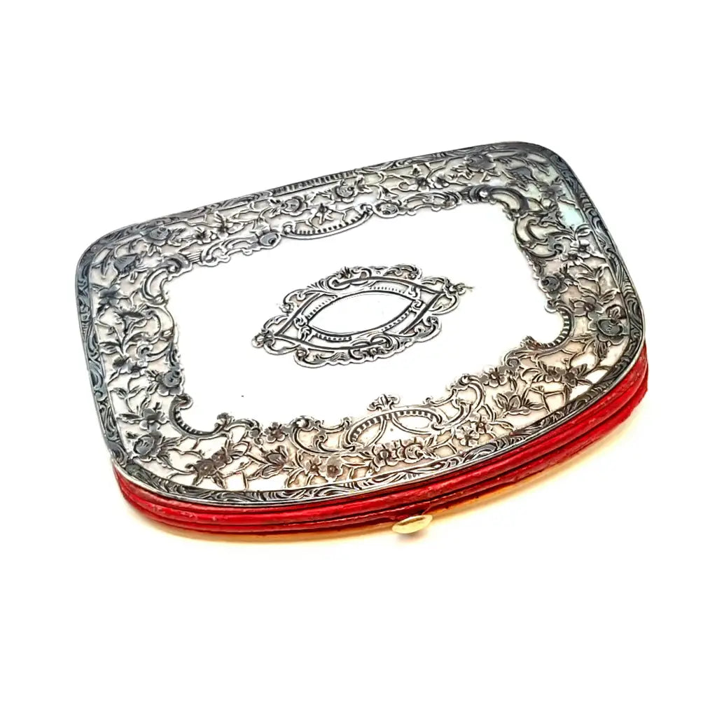 Monedero antiguo Victoriano de plata calada y nácar XIX pieza colección.