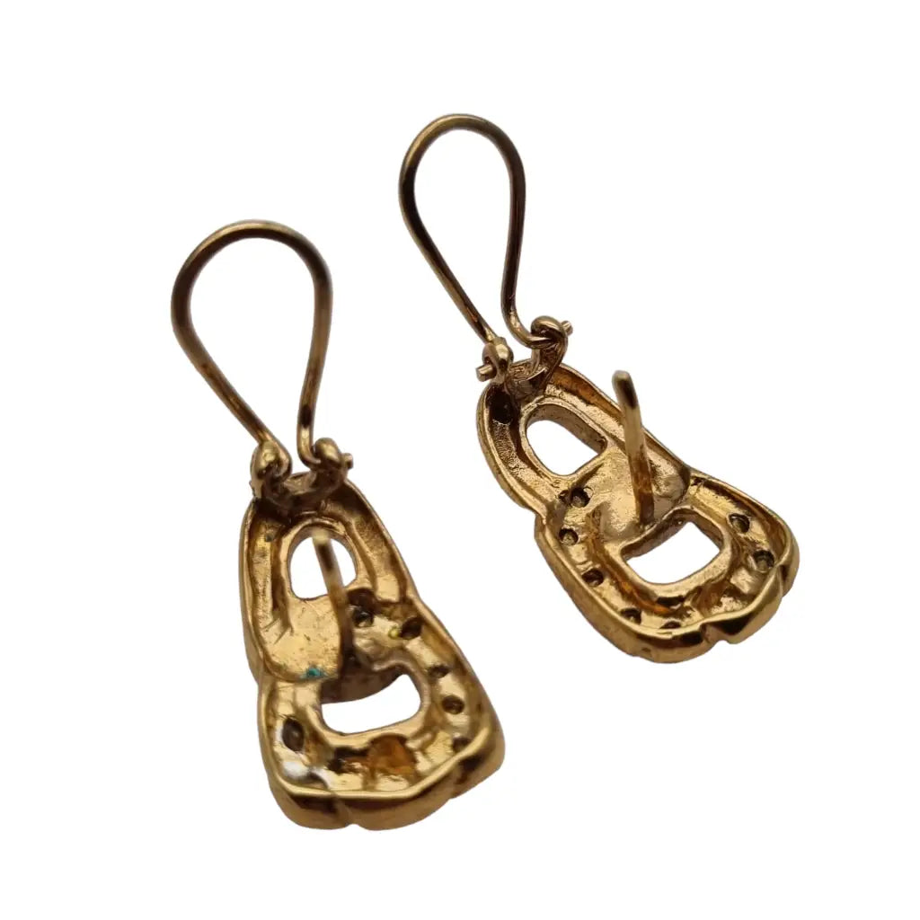 Pendientes eslabón vintage de los años 80 joyas doradas y piedra blanca.