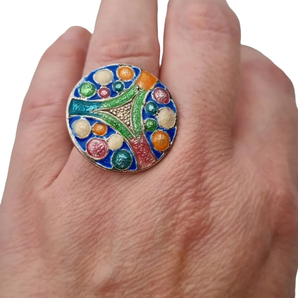 Conjunto de anillo y pendientes plata esmaltada