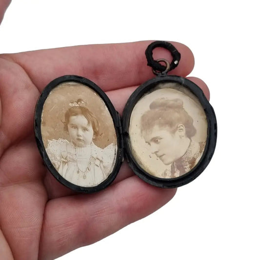 Colgante medallón victoriano joyería de luto negra antiguo regalos