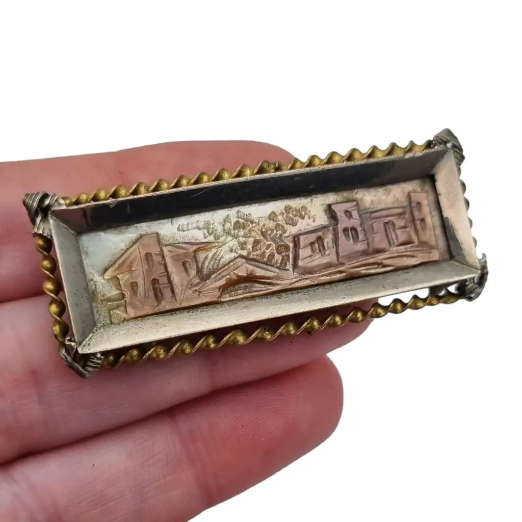 Broche de nácar tallado estilo victoriano francés broche camafeo pueblo.
