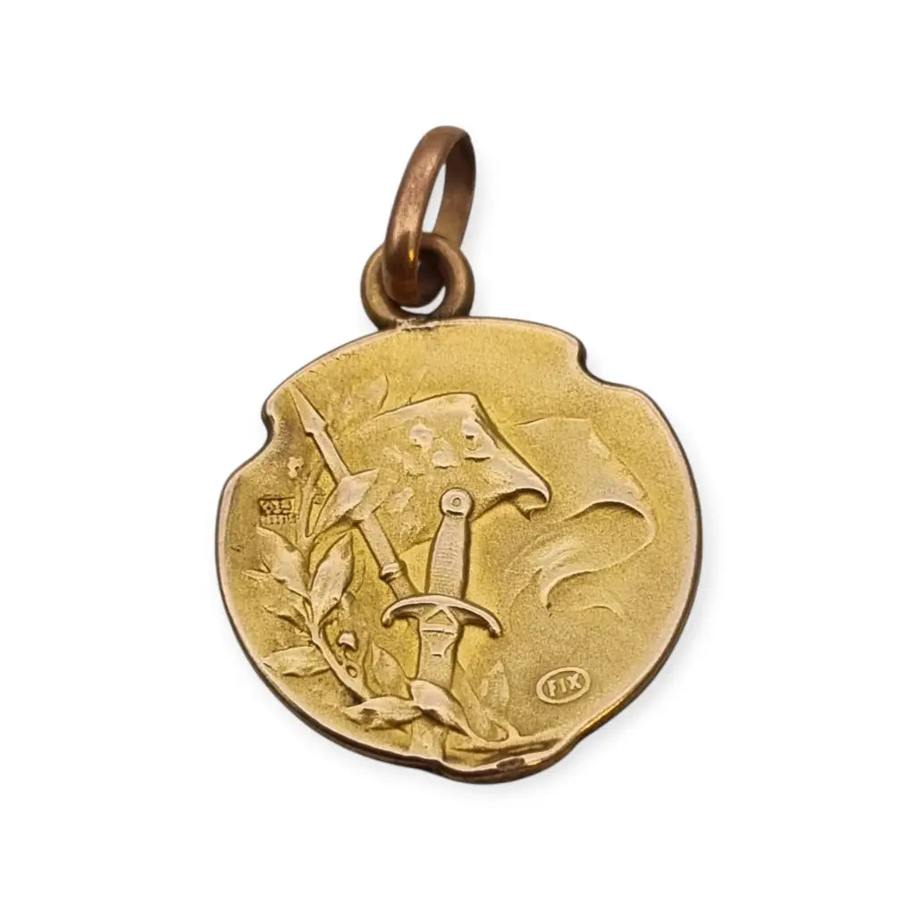 Medalla Art Nouveau Oro FIX de Juana Arco Francia c.1900 firmada Becker.