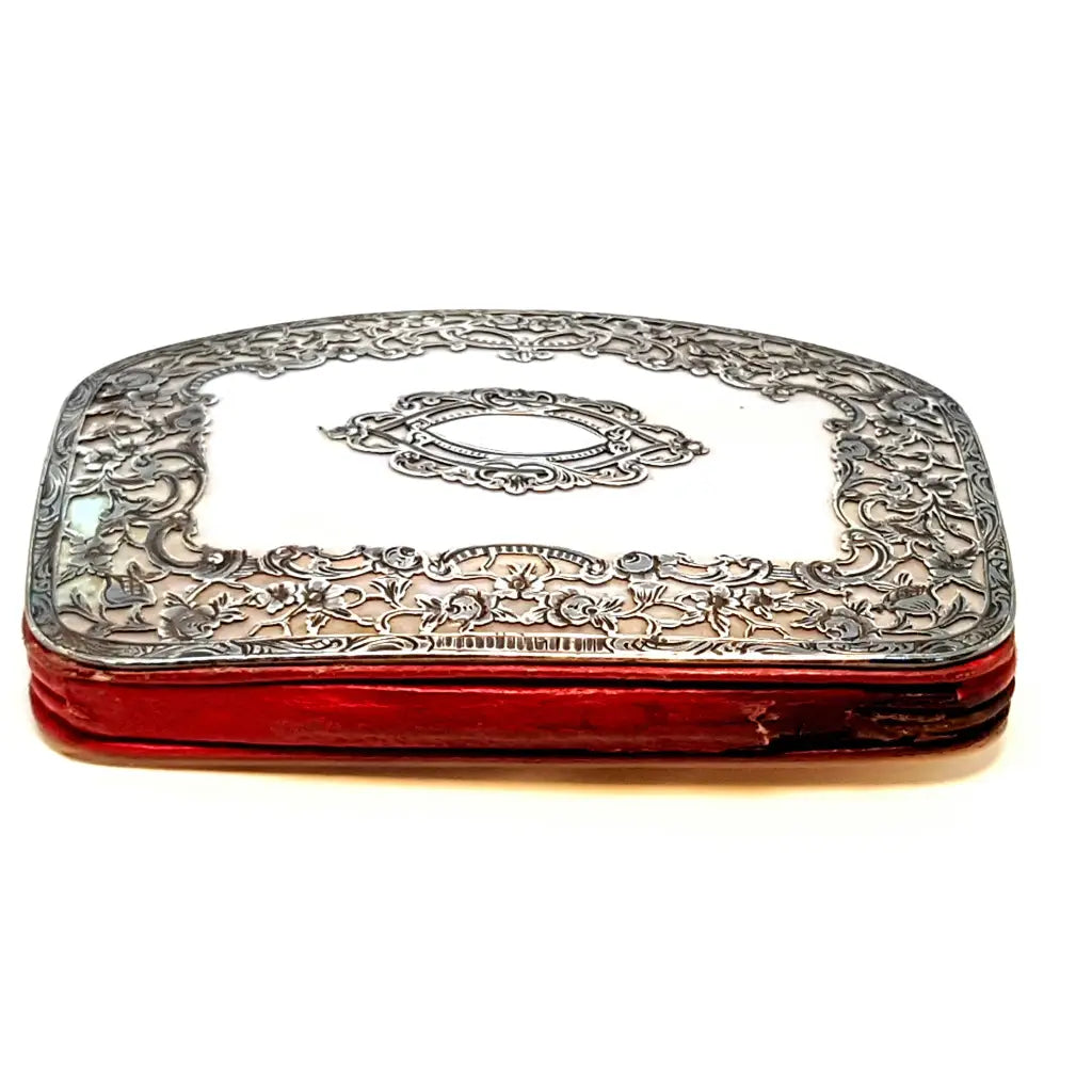 Monedero antiguo Victoriano de plata calada y nácar XIX pieza colección.