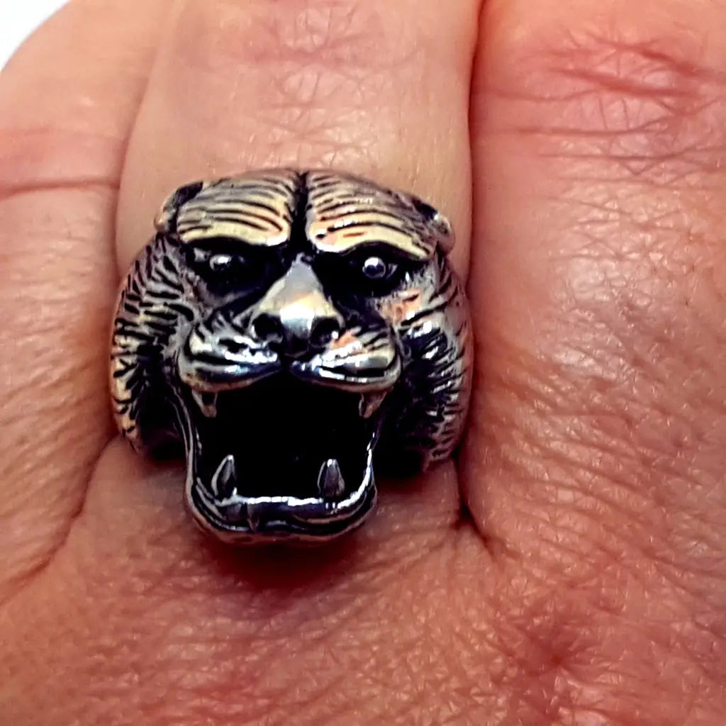 Anillo pantera plata joyería animal anillo felino para mujer anillos gruesos.