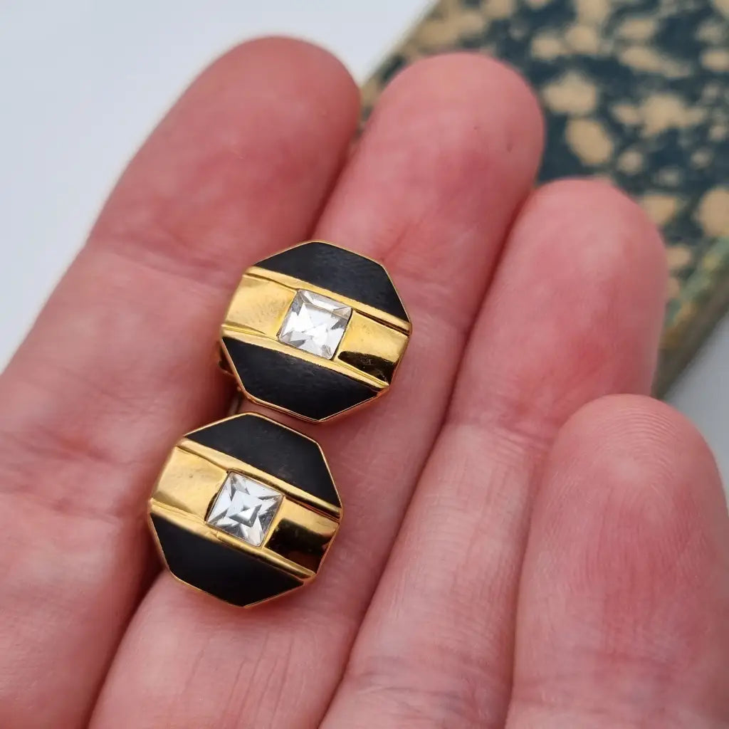 Pendientes de joyería dorada NOS para mujer pendientes vintage clip negros