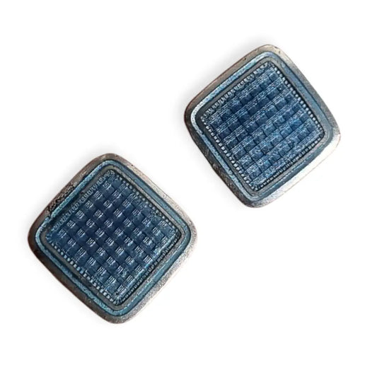 Pendientes Krementz en plata esterlina con esmalte azul guilloché diseño